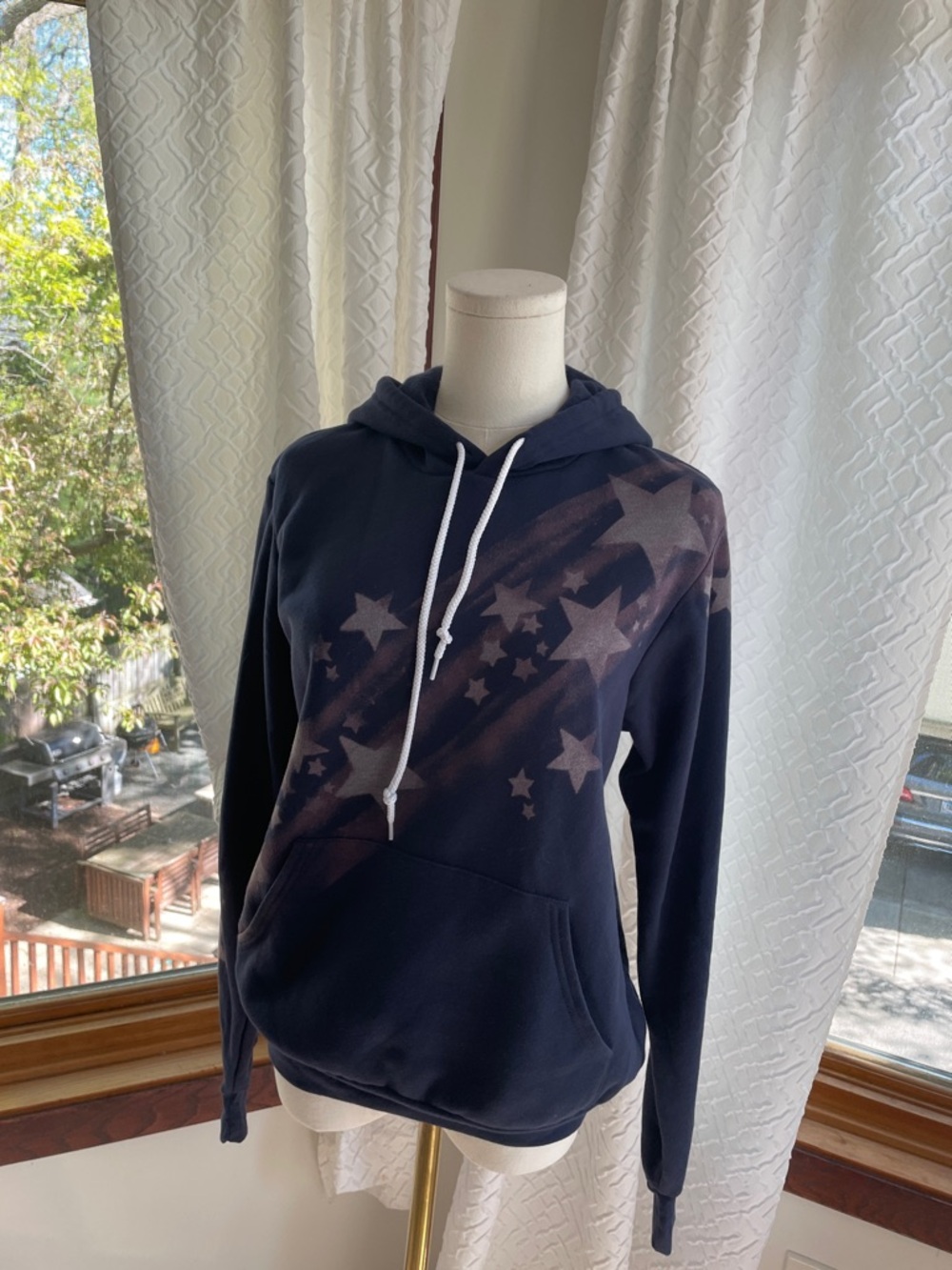 Ali and Joe Size Small Custom Navy Starprint Pullover Hoodie EUC Size Tag Cut - Picture 8 of 9